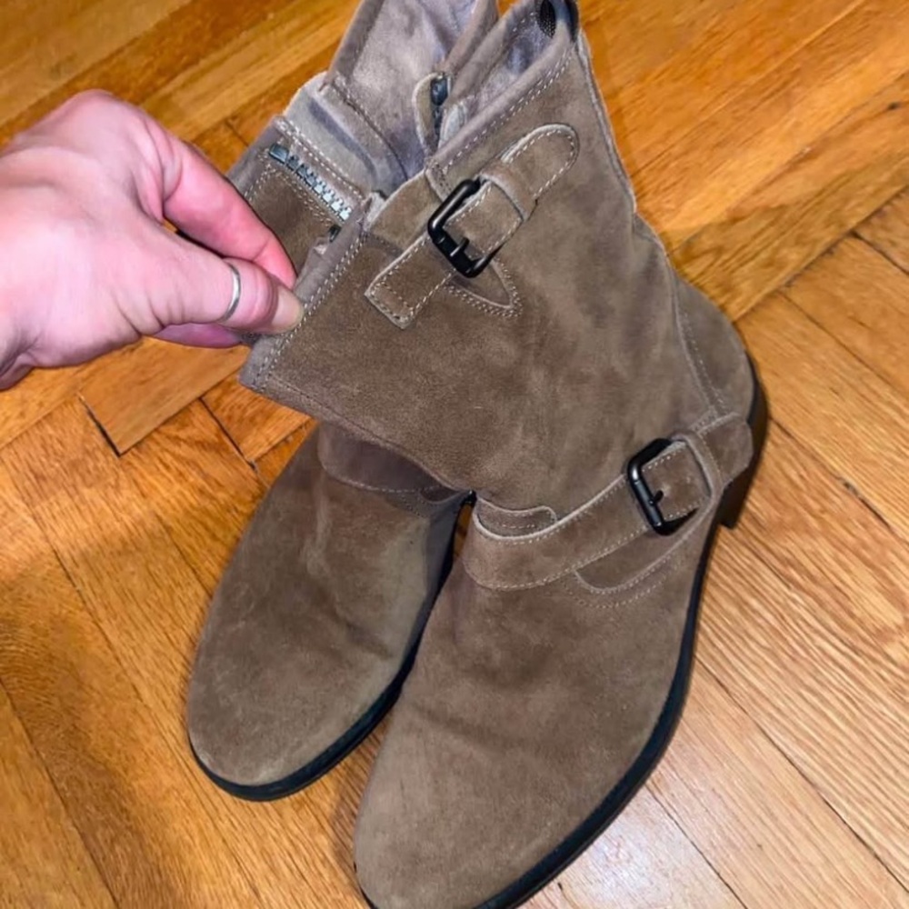 Kenneth Cole Men's Taupe Suede Buckle Ankle Boots